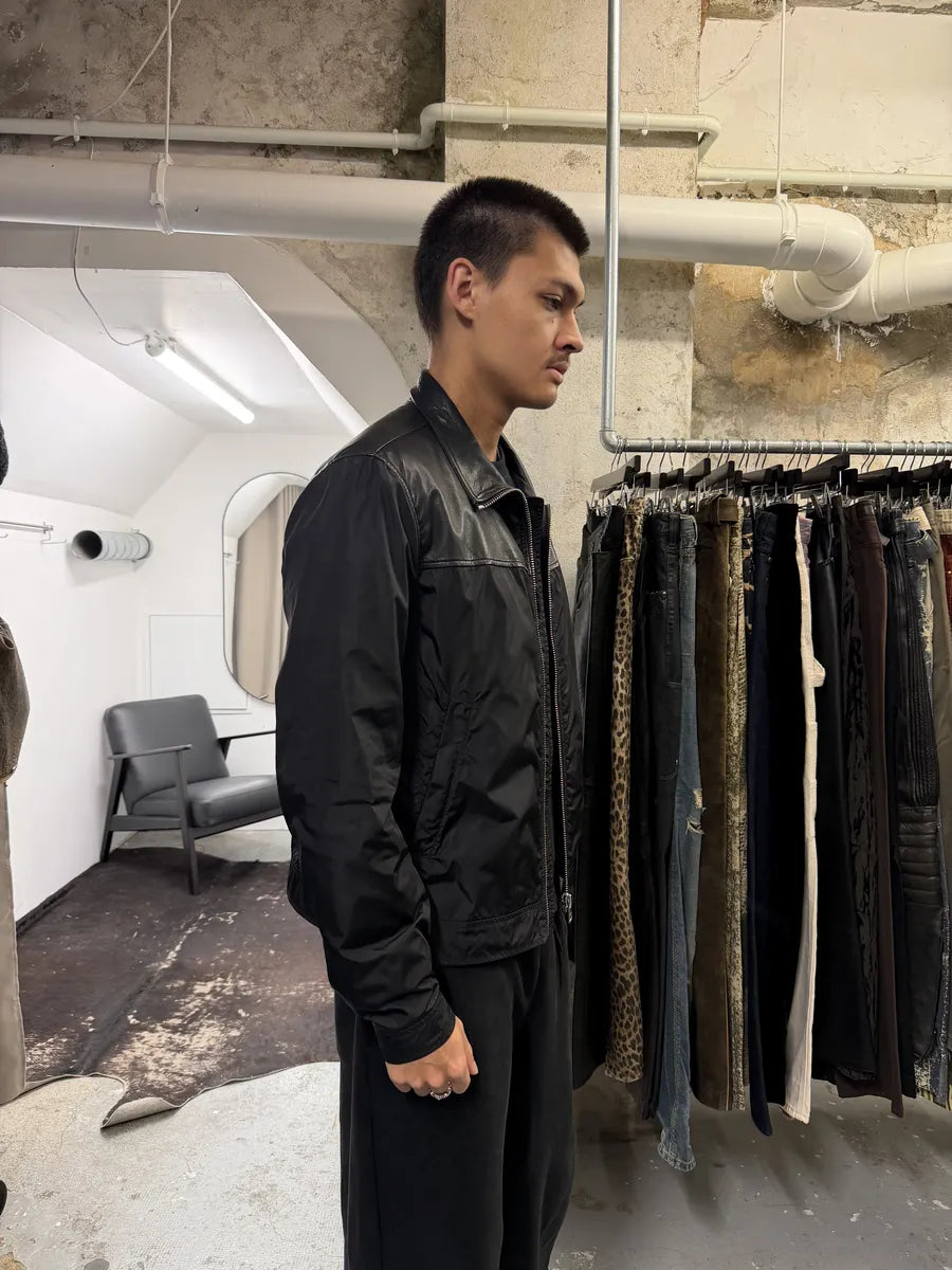 SS2013 Prada Black Hybrid Leather Nylon Jacket GZOFAwX 5