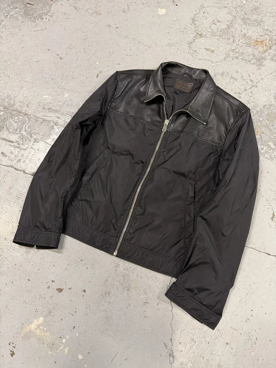 SS2013 Prada Black Hybrid Leather Nylon Jacket GZOFAwX 6