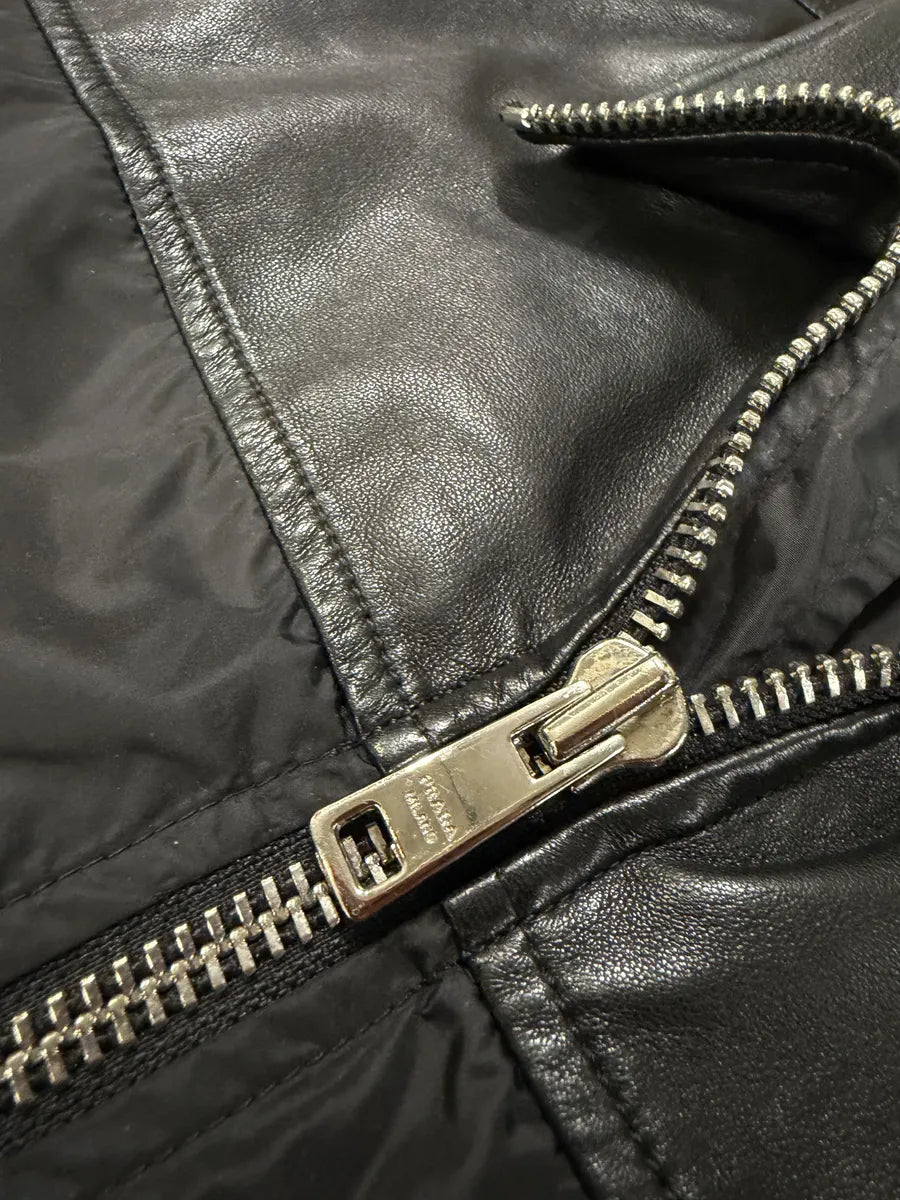 SS2013 Prada Black Hybrid Leather Nylon Jacket GZOFAwX 7