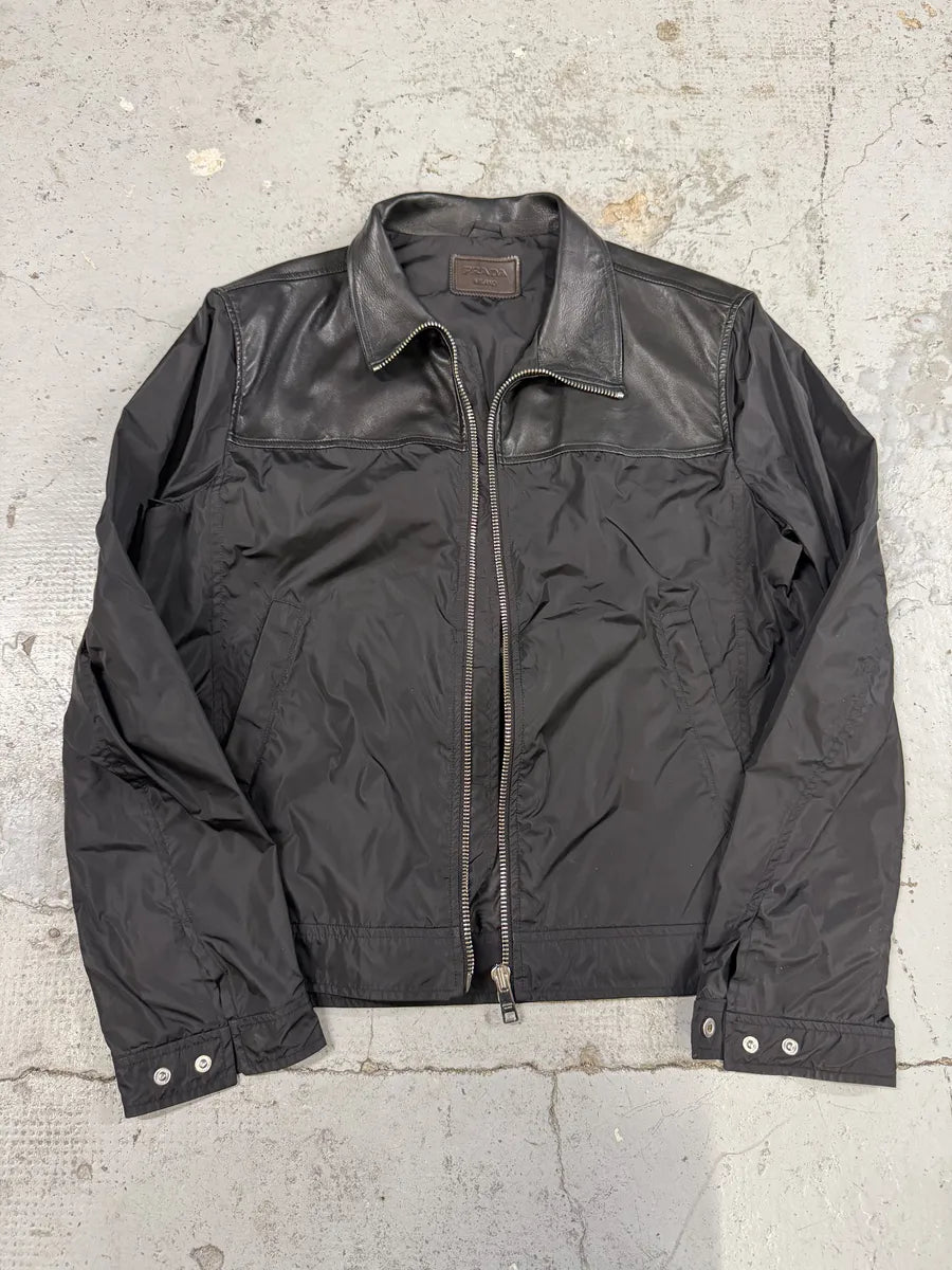 SS2013 Prada Black Hybrid Leather Nylon Jacket GZOFAwX 8