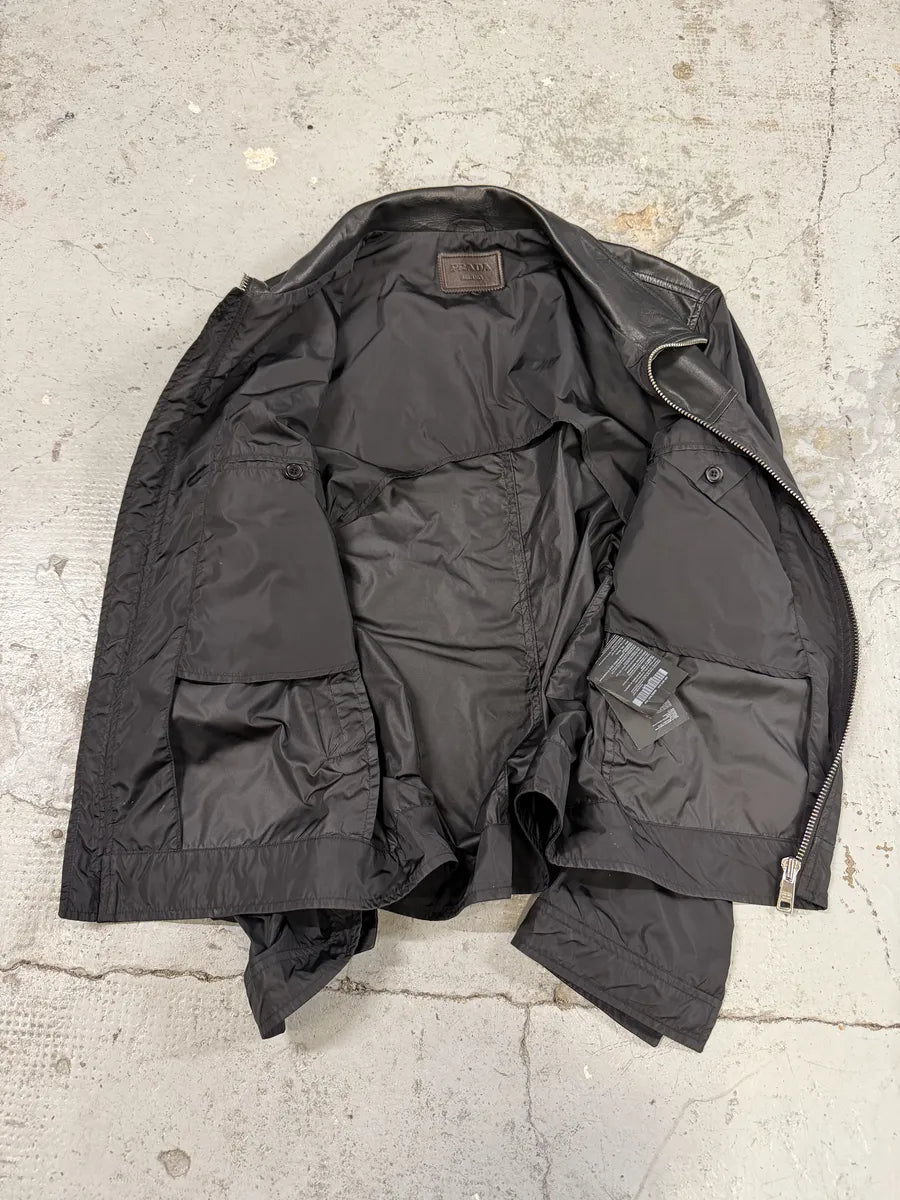SS2013 Prada Black Hybrid Leather Nylon Jacket GZOFAwX 9