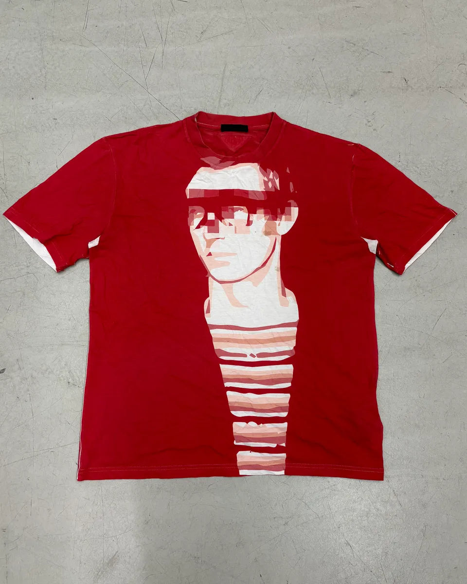 SS2013 Prada Red Pixelated Face T-Shirt incRdKF 0