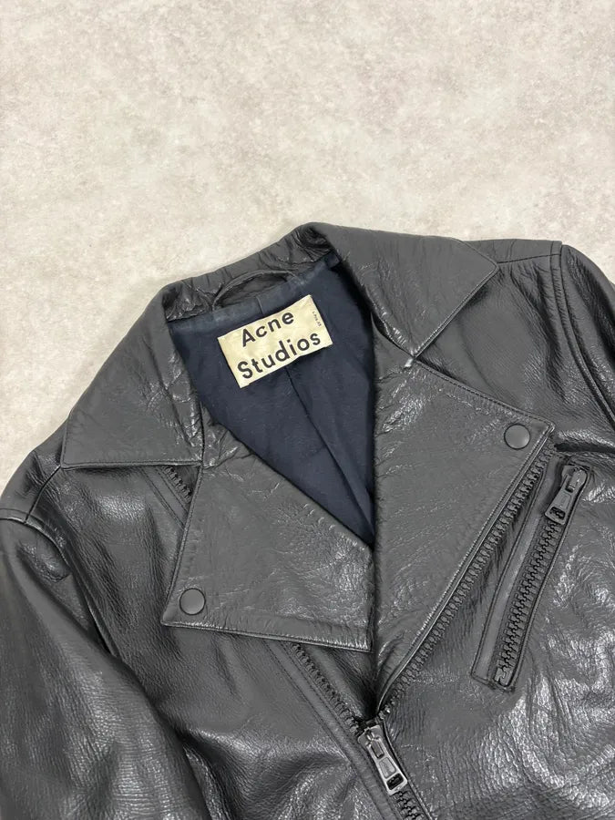 SS2014 Acne Studios Black Leather Asymmetrical Biker Jacket QxSfdGm 4