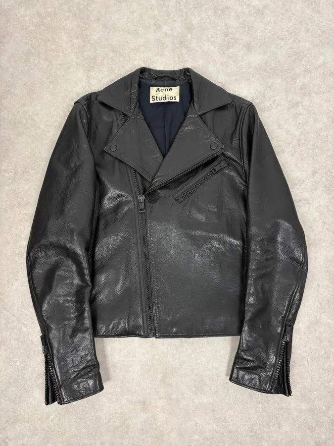 SS2014 Acne Studios Black Leather Asymmetrical Biker Jacket QxSfdGm 0