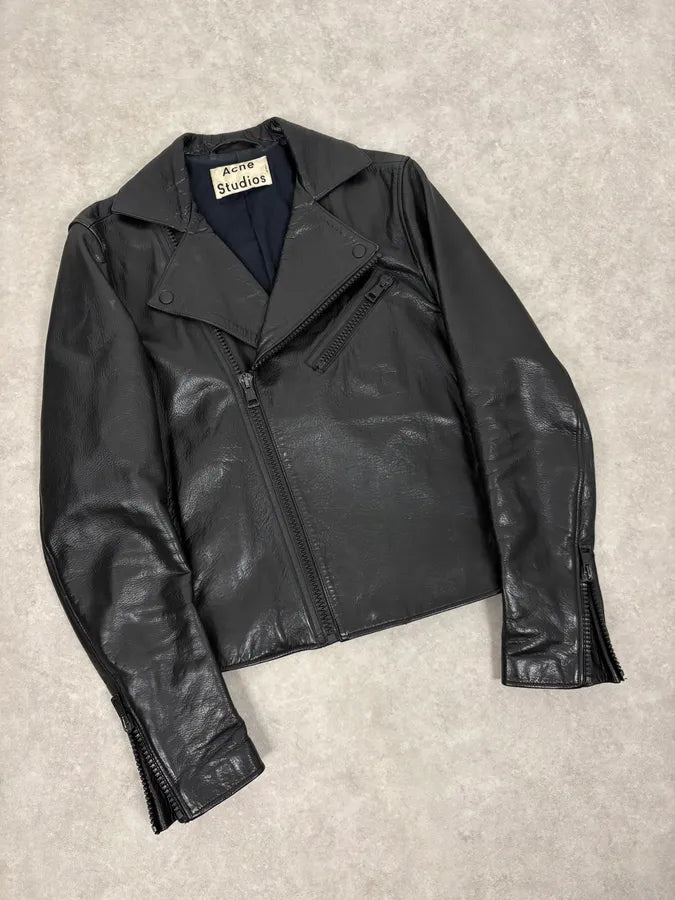 SS2014 Acne Studios Black Leather Asymmetrical Biker Jacket QxSfdGm 3