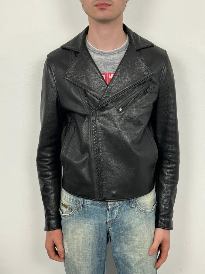 SS2014 Acne Studios Black Leather Asymmetrical Biker Jacket QxSfdGm 1