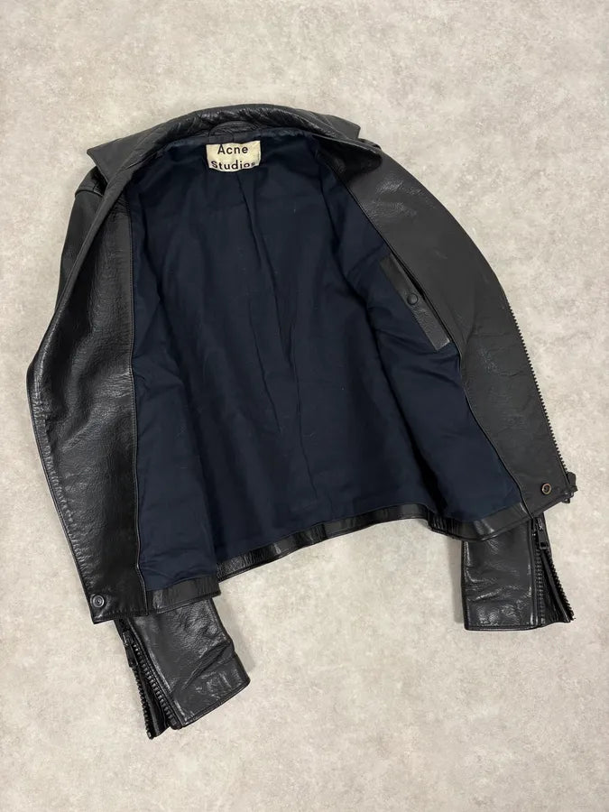 SS2014 Acne Studios Black Leather Asymmetrical Biker Jacket QxSfdGm 6