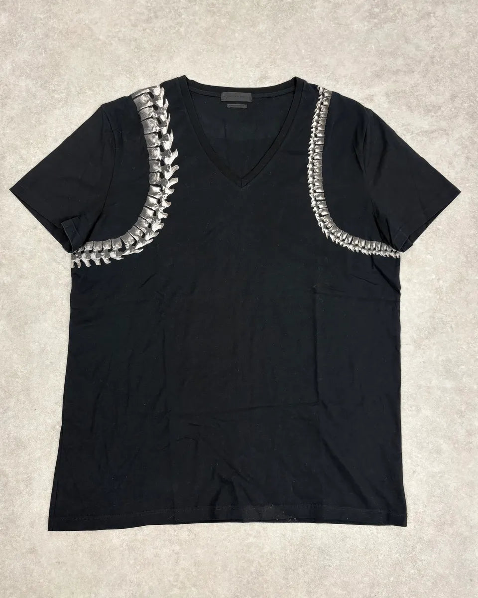 SS2014 Alexander McQueen Black Rib Bones V-Neck T-Shirt XzBSLYD 0