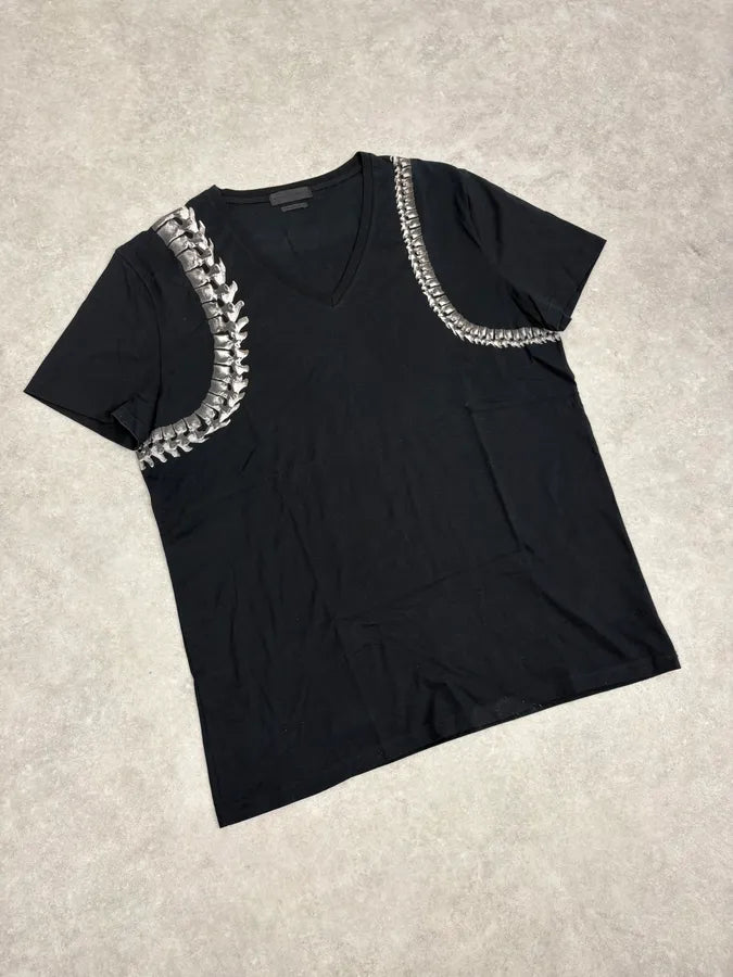 SS2014 Alexander McQueen Black Rib Bones V-Neck T-Shirt XzBSLYD 4