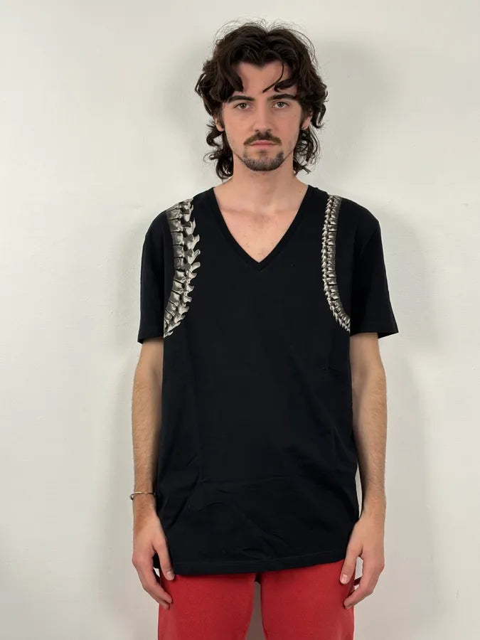 SS2014 Alexander McQueen Black Rib Bones V-Neck T-Shirt XzBSLYD 2