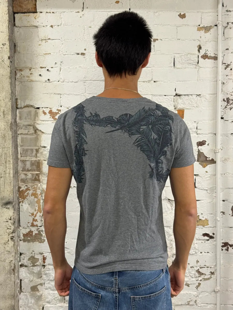 SS2014 Alexander McQueen Feathers V Neck Grey T-Shirt VxZdEXy 2