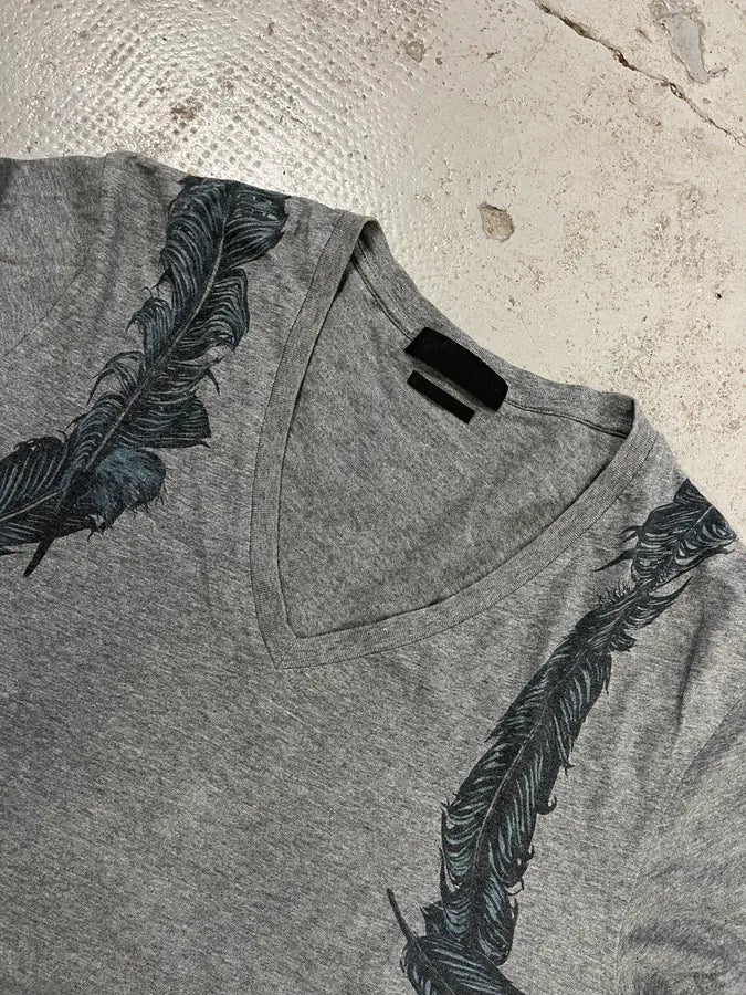 SS2014 Alexander McQueen Feathers V Neck Grey T-Shirt VxZdEXy 3