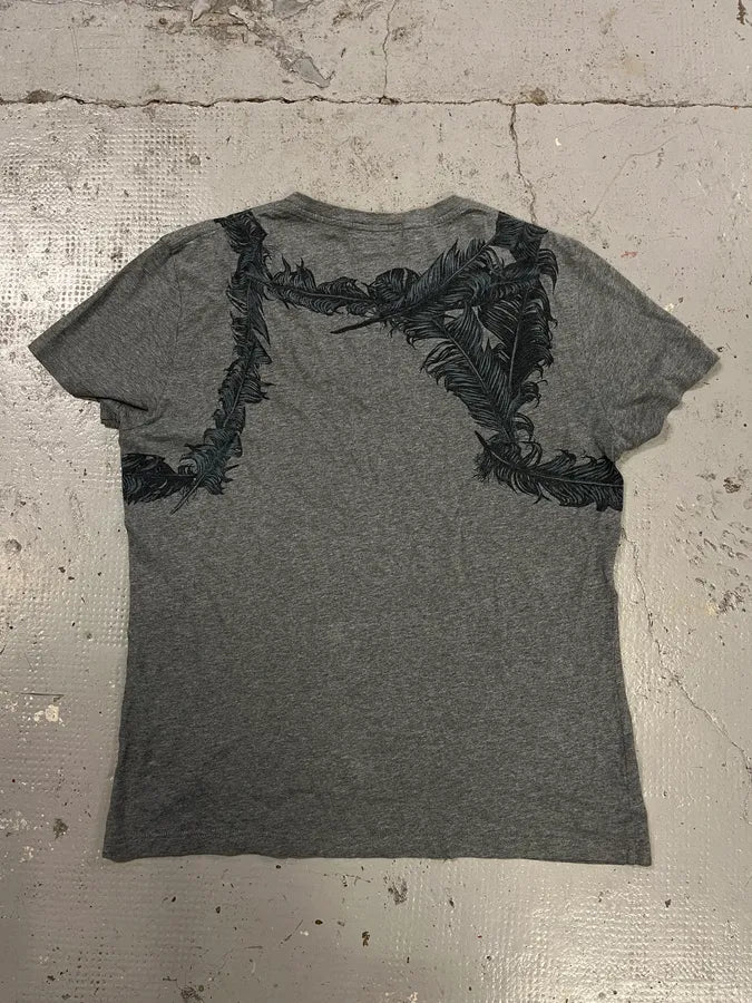 SS2014 Alexander McQueen Feathers V Neck Grey T-Shirt VxZdEXy 4