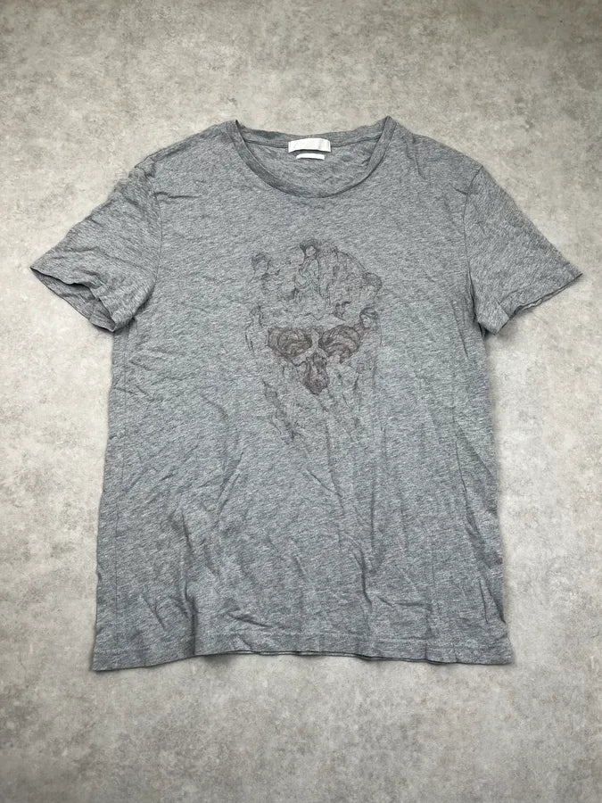 SS2014 Alexander McQueen Skull Grey Draw T-Shirt UAEzOtM 0