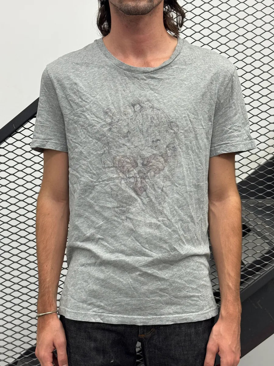 SS2014 Alexander McQueen Skull Grey Draw T-Shirt UAEzOtM 1