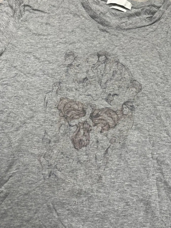 SS2014 Alexander McQueen Skull Grey Draw T-Shirt UAEzOtM 4