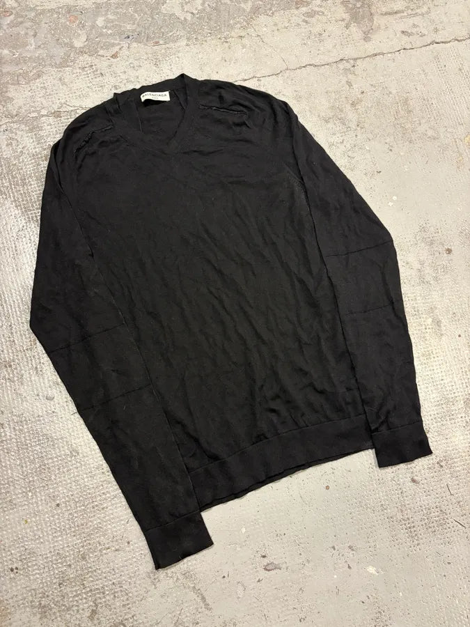 SS2014 Balenciaga Black Minimalist Wool Vneck Sweater dEEnDYU 3