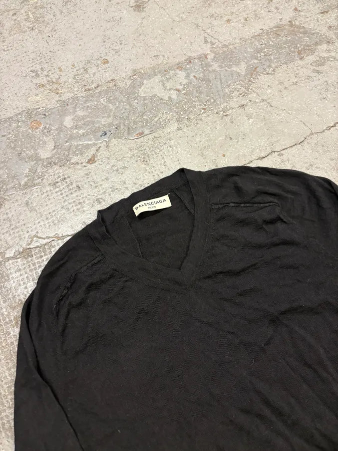SS2014 Balenciaga Black Minimalist Wool Vneck Sweater dEEnDYU 4