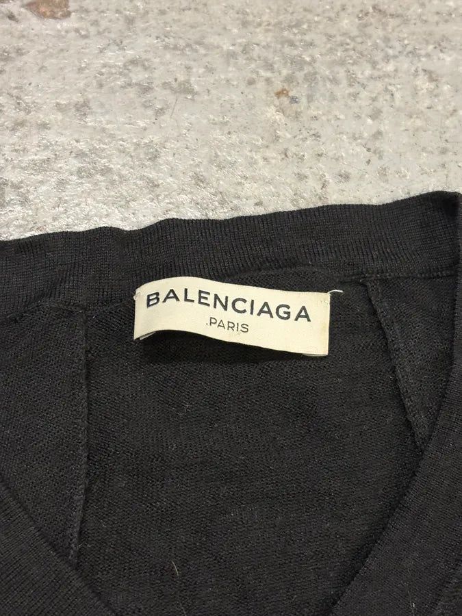 SS2014 Balenciaga Black Minimalist Wool Vneck Sweater dEEnDYU 7