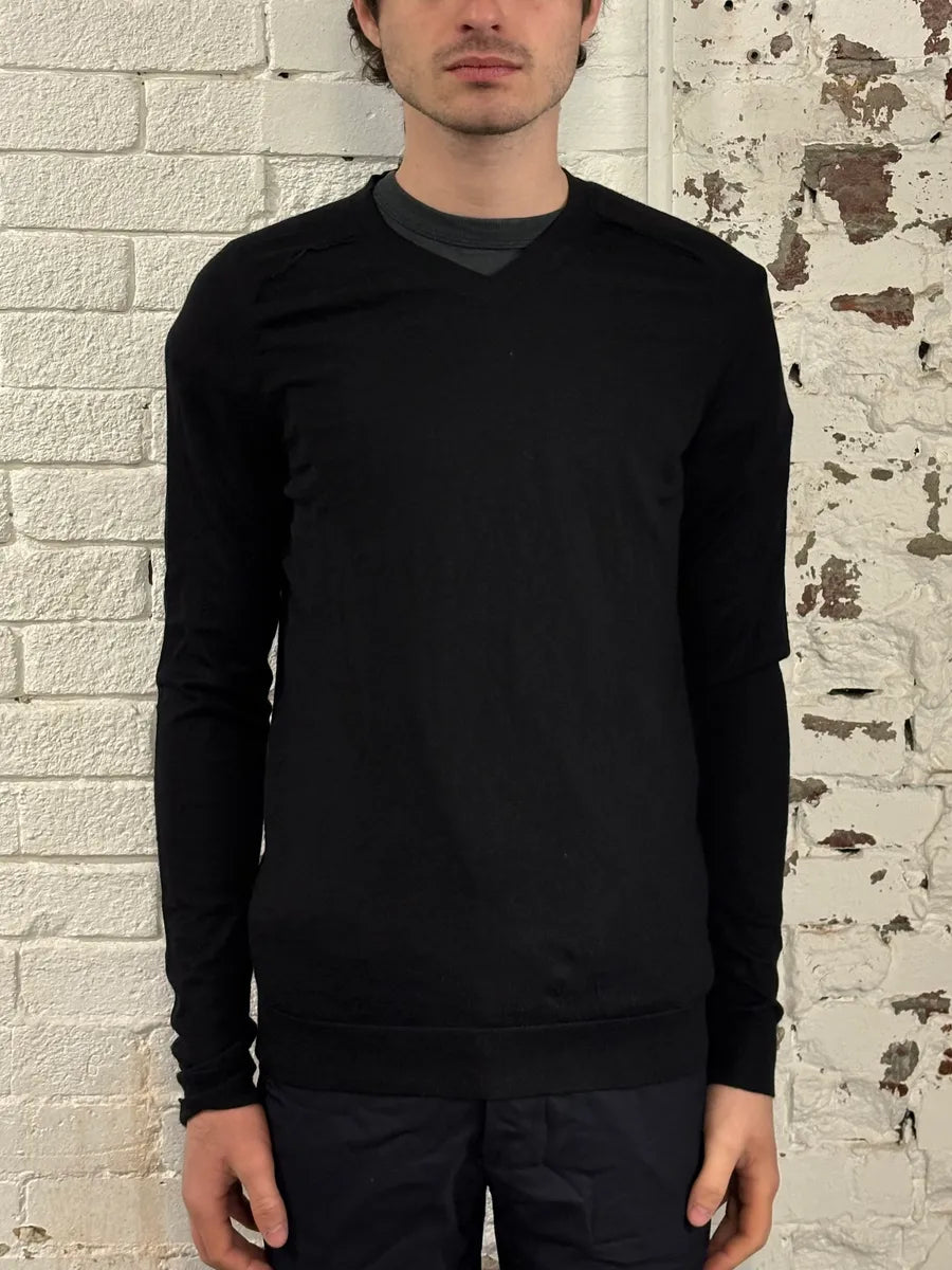 SS2014 Balenciaga Black Minimalist Wool Vneck Sweater dEEnDYU 1