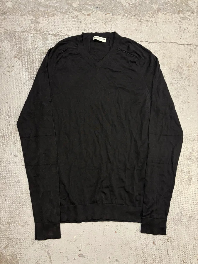 SS2014 Balenciaga Black Minimalist Wool Vneck Sweater dEEnDYU 0