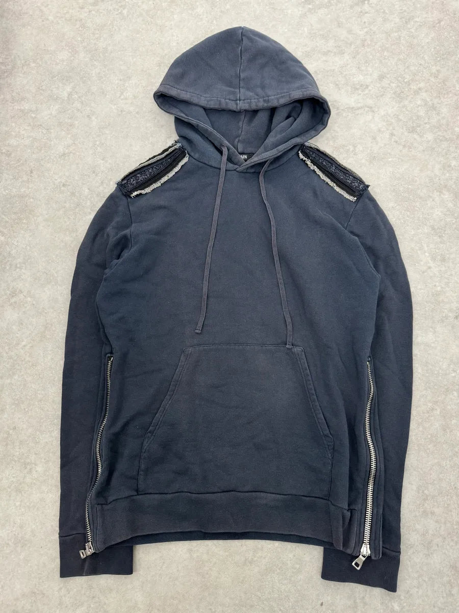 SS2014 Balmain Black Detailed Minimalist Hoodie RZVUfEp 0