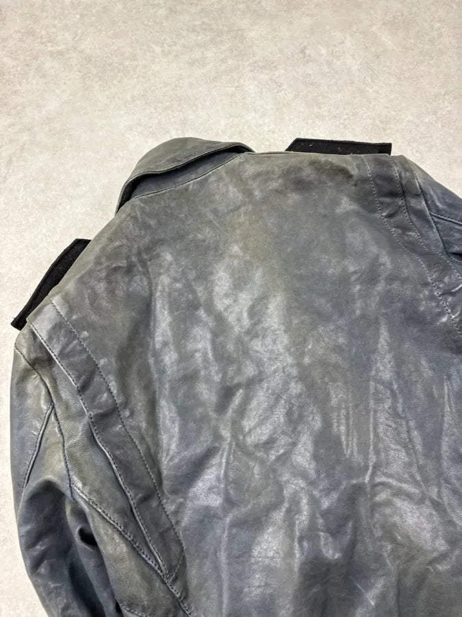 SS2014 Balmain Faded Embroidered Officer Perfecto Leather Jacket JjyzyCr 10
