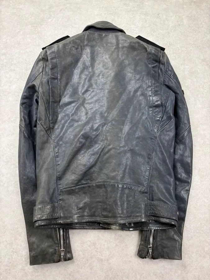 SS2014 Balmain Faded Embroidered Officer Perfecto Leather Jacket JjyzyCr 7