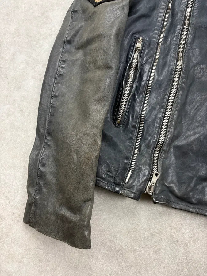 SS2014 Balmain Faded Embroidered Officer Perfecto Leather Jacket JjyzyCr 9