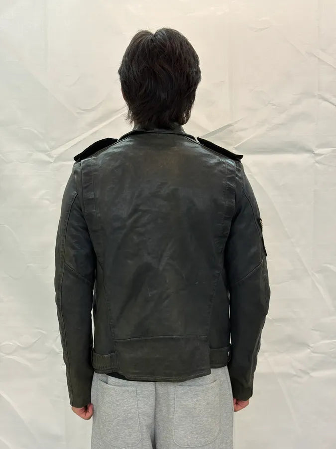 SS2014 Balmain Faded Embroidered Officer Perfecto Leather Jacket JjyzyCr 4