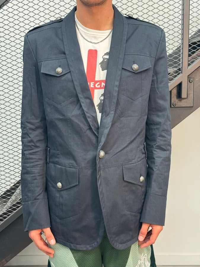 SS2014 Balmain Navy Multi-Pocket Military Blazer Jacket FhAZMxu 2