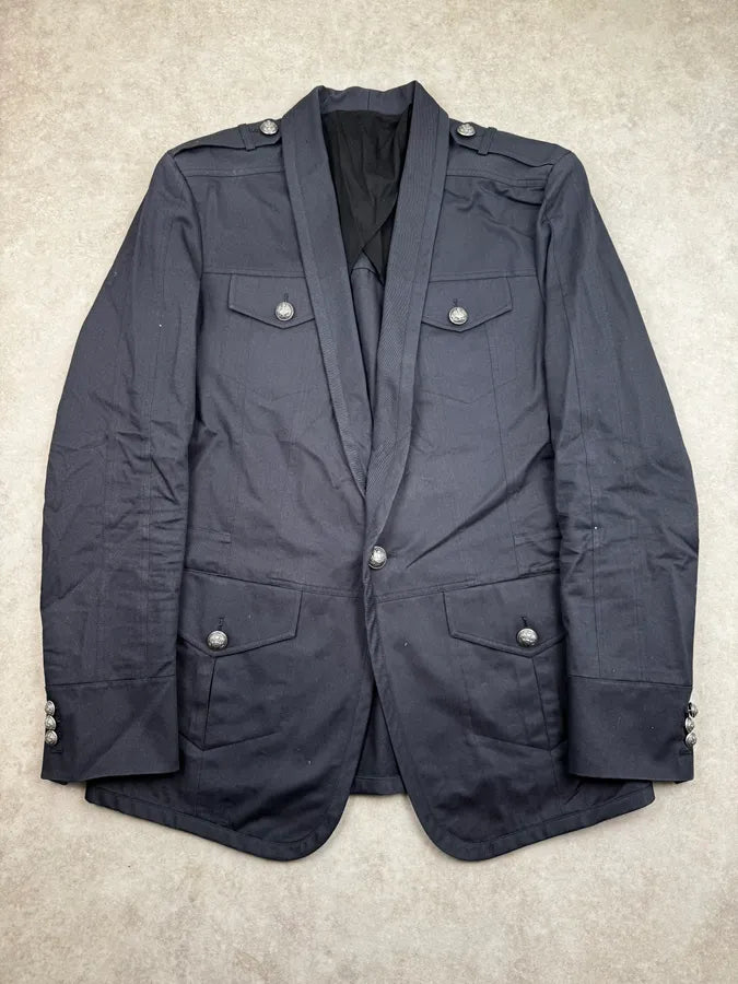 SS2014 Balmain Navy Multi-Pocket Military Blazer Jacket FhAZMxu 0