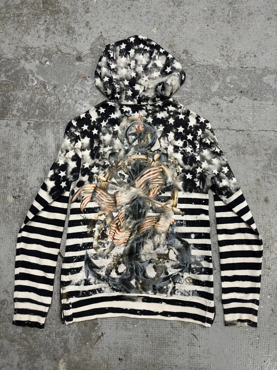 SS2014 Balmain Navy Stripped Star Zip-up Sweatshirt (S) wKFBNkT 1