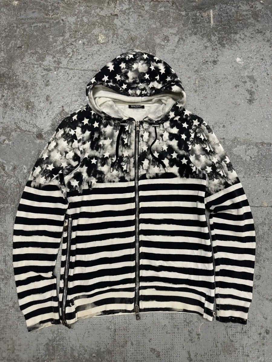 SS2014 Balmain Navy Stripped Star Zip-up Sweatshirt (S) wKFBNkT 10