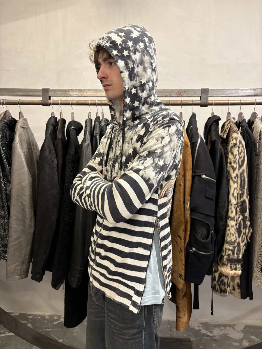 SS2014 Balmain Navy Stripped Star Zip-up Sweatshirt (S) wKFBNkT 13