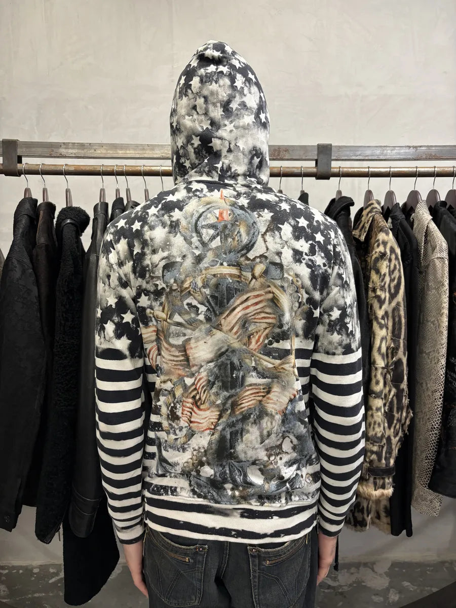 SS2014 Balmain Navy Stripped Star Zip-up Sweatshirt (S) wKFBNkT 3