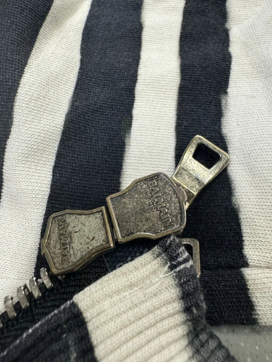 SS2014 Balmain Navy Stripped Star Zip-up Sweatshirt (S) wKFBNkT 4