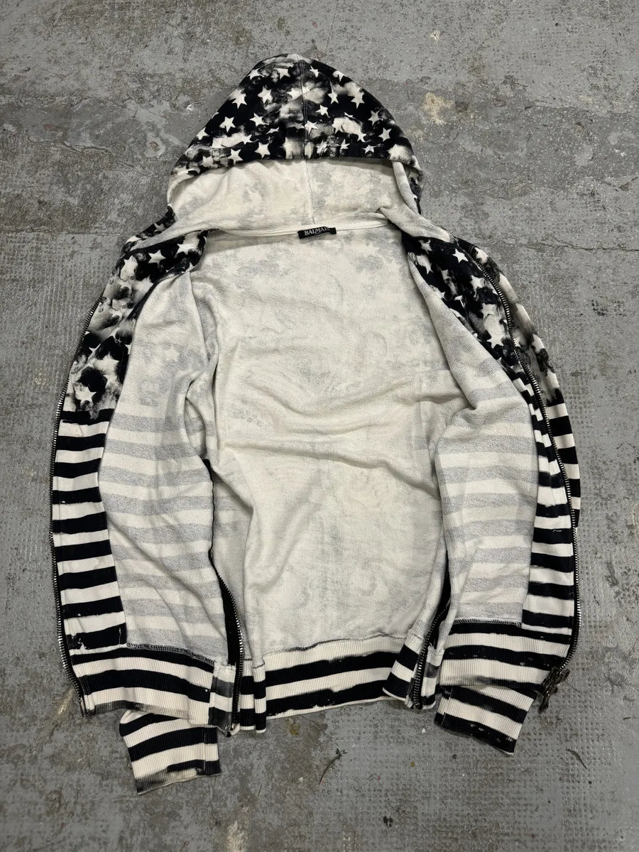 SS2014 Balmain Navy Stripped Star Zip-up Sweatshirt (S) wKFBNkT 5