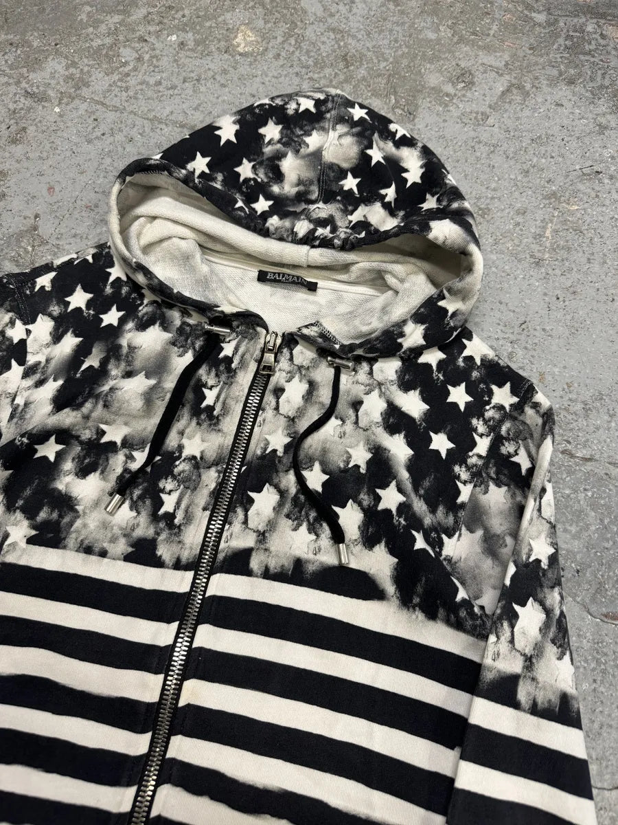 SS2014 Balmain Navy Stripped Star Zip-up Sweatshirt (S) wKFBNkT 8