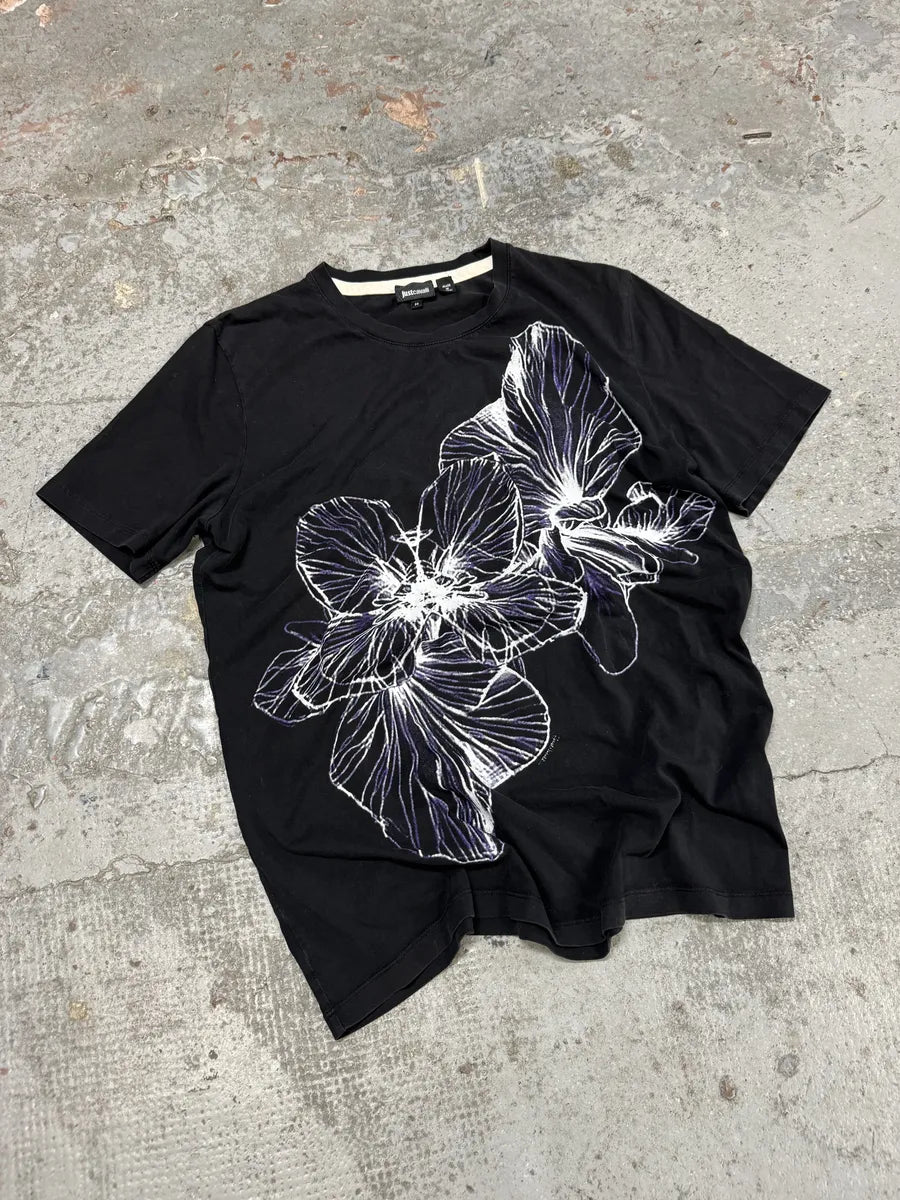 SS2014 Cavalli 2 Flowers Black T-Shirt RWApdjS 4