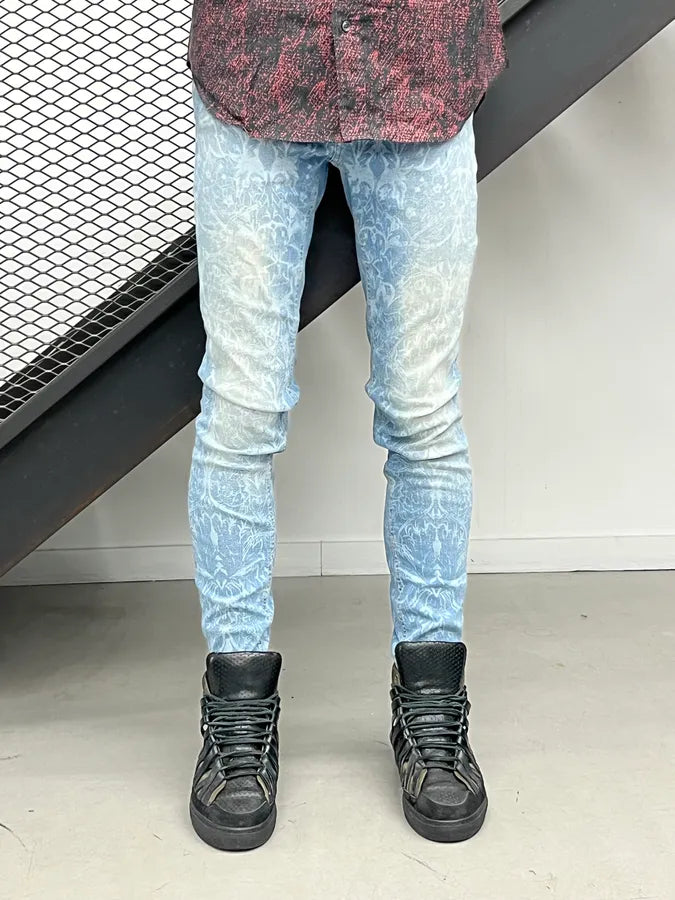 SS2014 Cavalli Light Blue Denim Floral Patterned Skinny Jeans BLjhydx 1