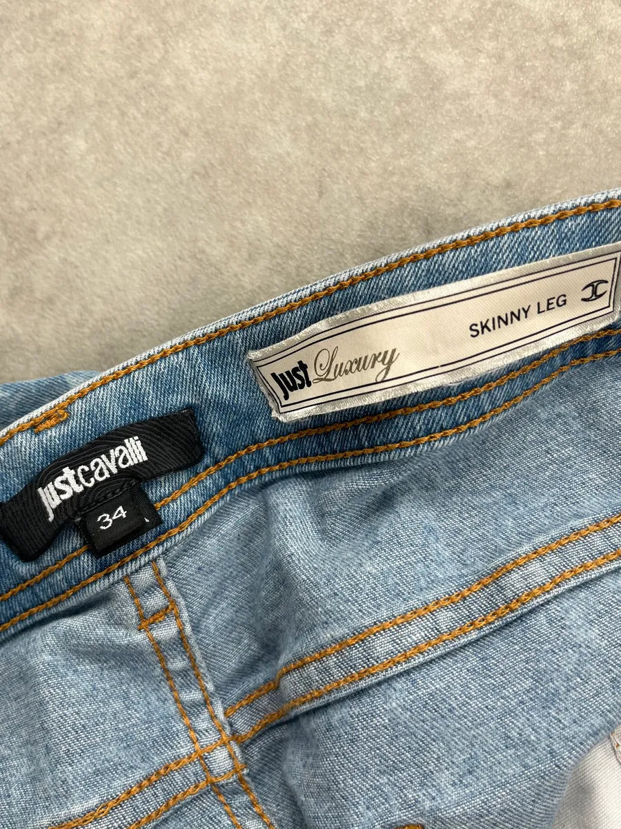 SS2014 Cavalli Light Blue Denim Floral Patterned Skinny Jeans BLjhydx 10