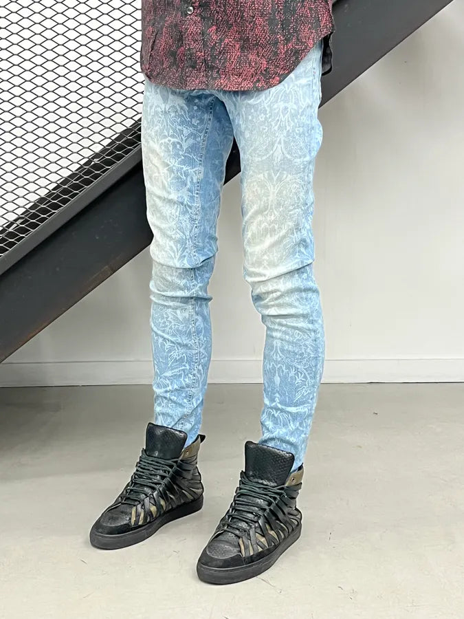 SS2014 Cavalli Light Blue Denim Floral Patterned Skinny Jeans BLjhydx 2