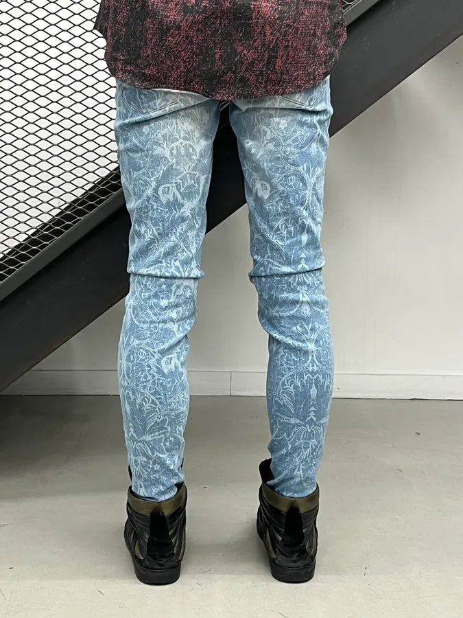 SS2014 Cavalli Light Blue Denim Floral Patterned Skinny Jeans BLjhydx 3
