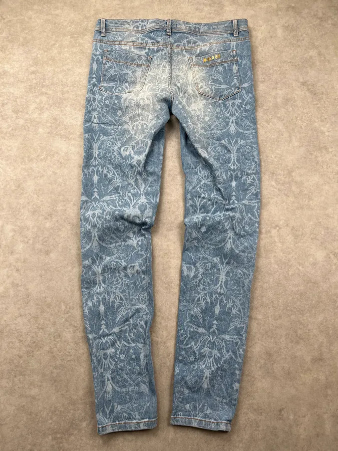 SS2014 Cavalli Light Blue Denim Floral Patterned Skinny Jeans BLjhydx 4