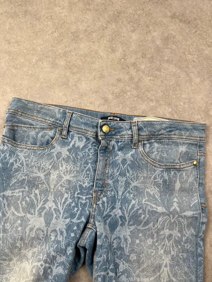 SS2014 Cavalli Light Blue Denim Floral Patterned Skinny Jeans BLjhydx 5