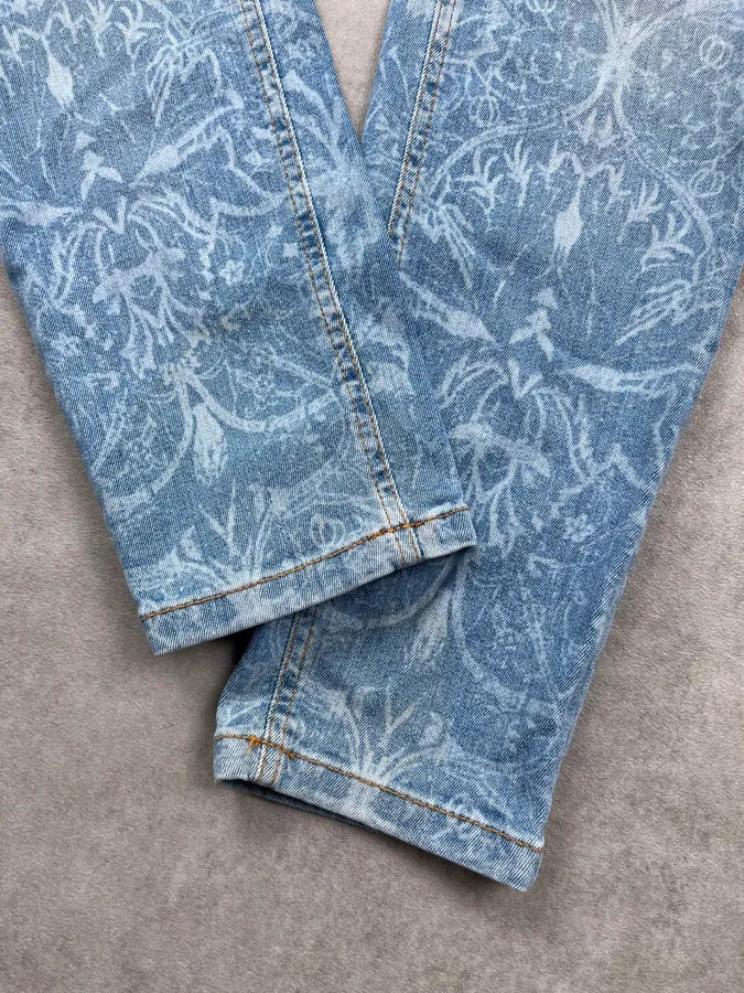 SS2014 Cavalli Light Blue Denim Floral Patterned Skinny Jeans BLjhydx 7
