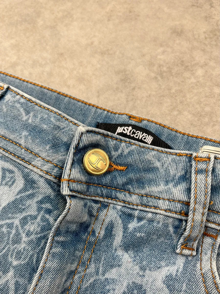 SS2014 Cavalli Light Blue Denim Floral Patterned Skinny Jeans BLjhydx 8