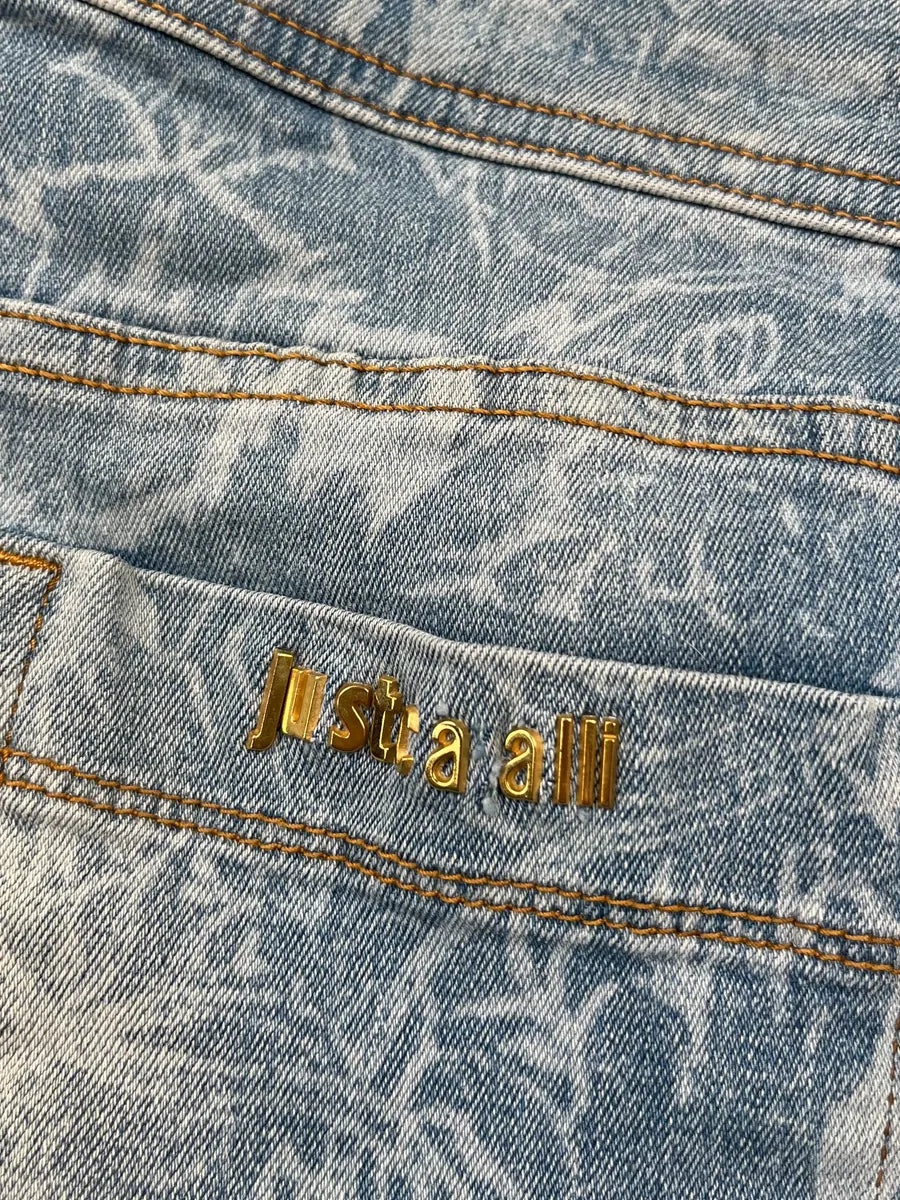 SS2014 Cavalli Light Blue Denim Floral Patterned Skinny Jeans BLjhydx 9