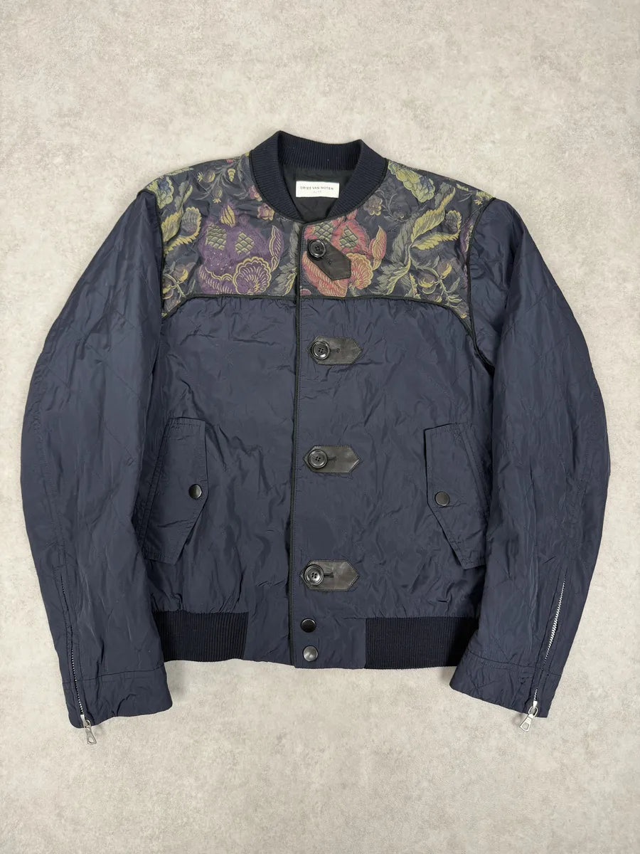 SS2014 Dries Van Noten Navy Floral Flowers Buttoned Jacket qEuQfAm 0